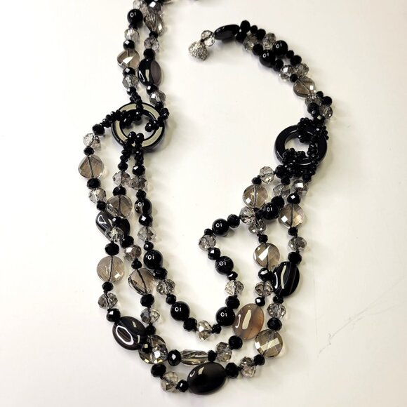 Multistrand Black Beaded Necklace Shiny Grey and Black Beaded Necklace - Picture 4 of 11